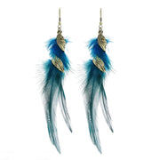 Vintage chain tassel bohemian feather earrings