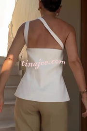 Full of Design Solid Color One Shoulder Asymmetric Slit Button Casual Vest