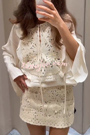 Fashion Floral Hollow Embroidery Slim Mini Skirt