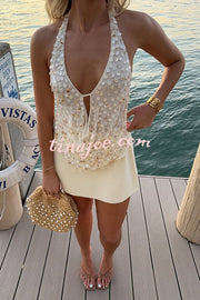 Mermaid Princess Sequins Cowl Neck Halter Backless Top