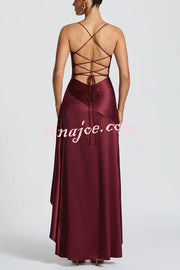 Solid Color Sexy Backless Lace-up Irregular Ruffled Maxi Dress