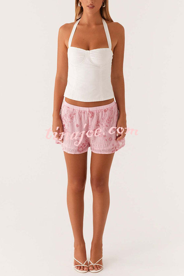 Dazzling Sequin Beaded Material Low Rise Elastic Waist Loose Shorts