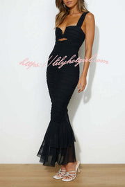 Solid Color High Waist Pleated Mermaid Dress