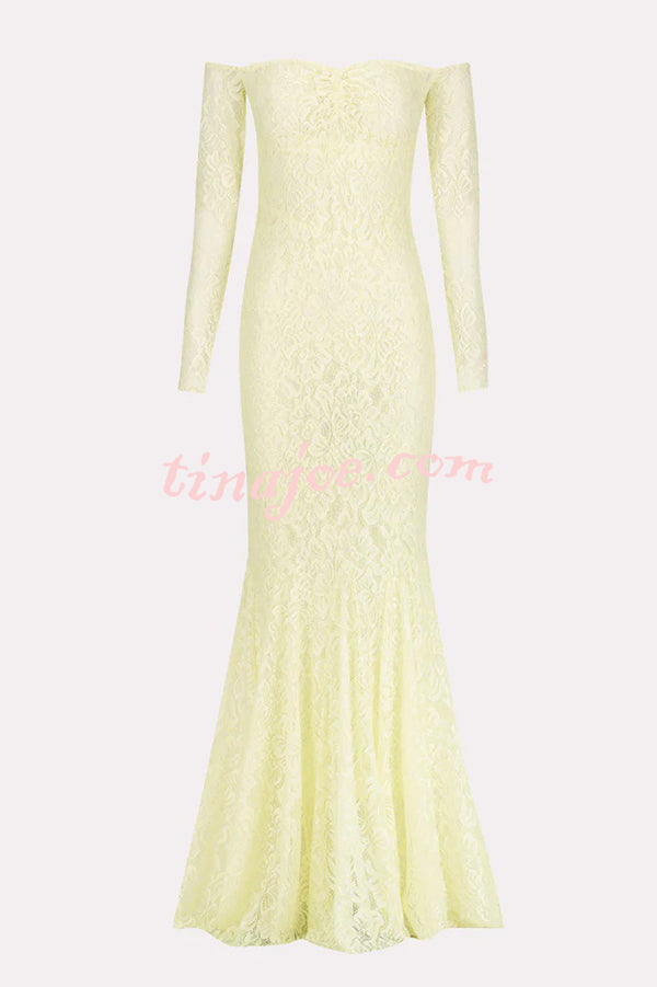 Sexy Off Shoulder Long-sleeved Lace Slim Fishtail Maxi Dress