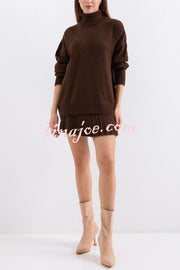 Solid Color Casual Preppy Knit Top and Knit Stretch Pleated Mini Skirt Set