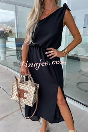 Bayside Beauty One Shoulder Slit Relaxed Midi Dress