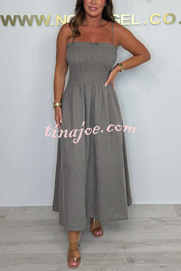 Solid Color Casual Short Jacket and Suspender Pleated Maxi Dress Set