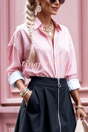 Effortless Charm Printed Button Down Long Sleeve Relaxed Blouse
