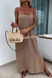 Solid Color Resort Style Spaghetti Strap Backless Maxi Dress