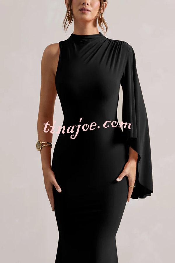 Ready When You Are High Neck One Ruffle Sleeve Maxi Dress