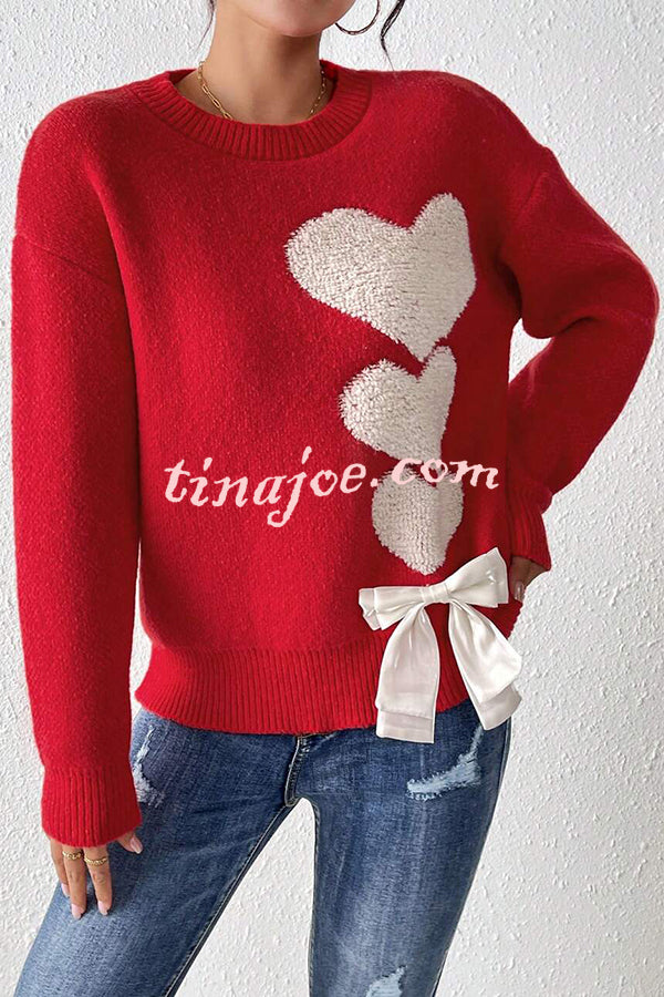 Love Jacquard Loose Cute Bowknitted Long Sleeve Sweater