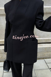 Solid Color Lapel Long Sleeve Casual Pocket Long Blazer