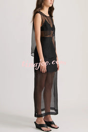 Embraces Modern Sheer Organza Pocket Oversized Tank and High Rise Slit Midi Skirt Set