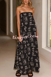 Unique Print Strapless Open Back Full Hem Maxi Dress