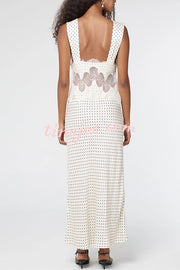 Wonderful Fusion Satin Lace Trim Poka Dot V-neck Drape Maxi Dress