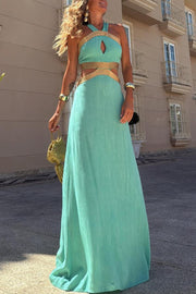 Avery Gold-rimmed Bamboo Cutout Back Tie-up Maxi Dress