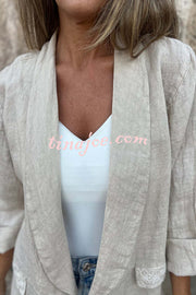 Olivia Linen Blend Lace Trim Half Sleeve Lapel Relaxed Blazer