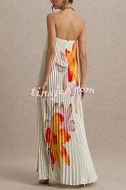 For Every Occasion Satin Pleated Floral Print V-wire Bandeau Neck Maxi Dress