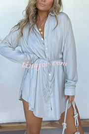 Solid Color Long Sleeve Button Casual Shirt-Style Rompers