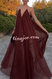 Flowing Lightweight Chiffon Chain Halter Neck Detail Backless A-line Maxi Dress