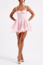 Jacquard Fabric Halter Back Elegant Bow Slim Fit Mini Dress