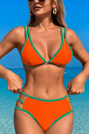 Contrast Color Lace-up Stretch Two-piece Bikini Swimsuit