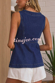 Fashionable Casual Slim Fit Button Pocket Denim Vest