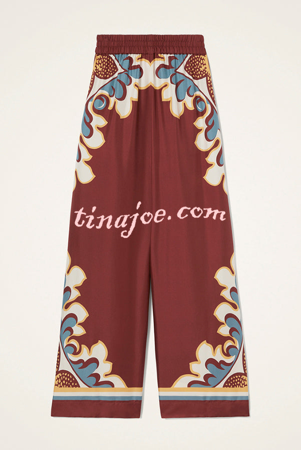Bohemian Dreams Unique Print Elastic Waist Pocket Wide Leg Pants