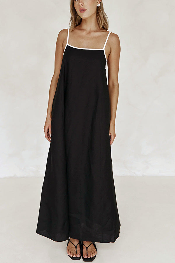 Dasha Linen Blend Square Neck Pocketed A-line Loose Maxi Dress