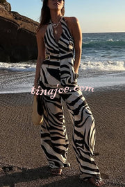 Zebra Print Casual Pocket Wide-leg Pants