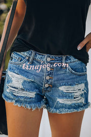 Independence Day American Flag Print Bottom Tassel Denim Pocket Shorts