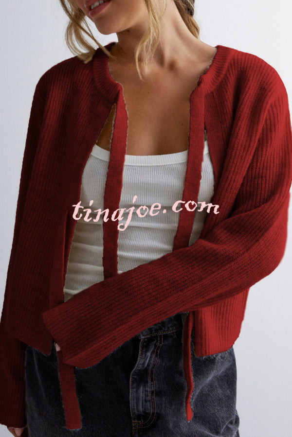 Solid Color Loose Long Sleeve Lace-up Knitted Cardigan