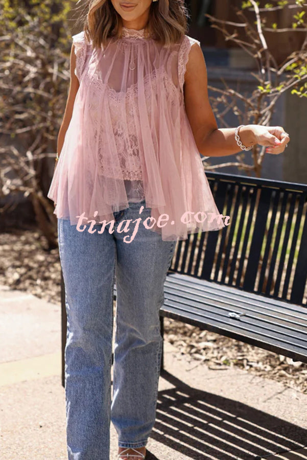 Light and Cute Tulle Lace Inner Wear High Neck Cape Top