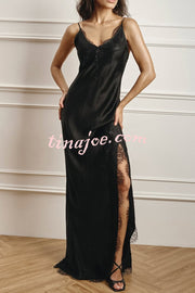 Elegant Splicing Lace Suspenders V-neck Sexy Slit Maxi Dress
