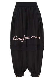 Esella Satin Gathered Waist Pocket Button Ankle Cuffs Harem Pant