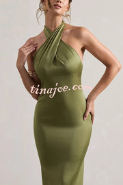 Solid Color Halter Neck Tie Sexy Backless Slim Maxi Dress