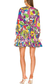 Zola Unique Print Balloon Sleeve Braid Belt Pleated Mini Dress