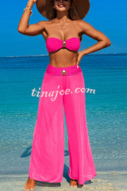 Solid Color Loose Metal Buckle Beach Pants