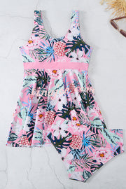 Cheerful Floral Print Bow Detail Tankini Swimsuit Set