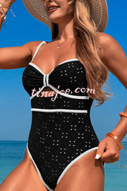 Fashion Contrast Color Hollow Stretch One-piece Swimsuit