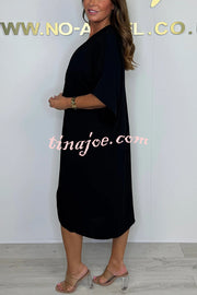 Solid Color V-neck Cross Knot Casual Irregular Midi Dress