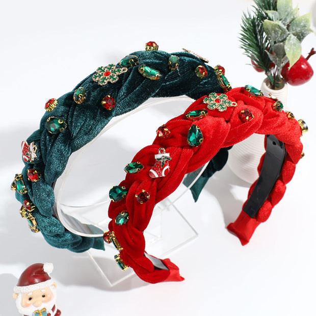 Christmas Tree Snowflake Decoration Wide Braid Rhinestone Headband