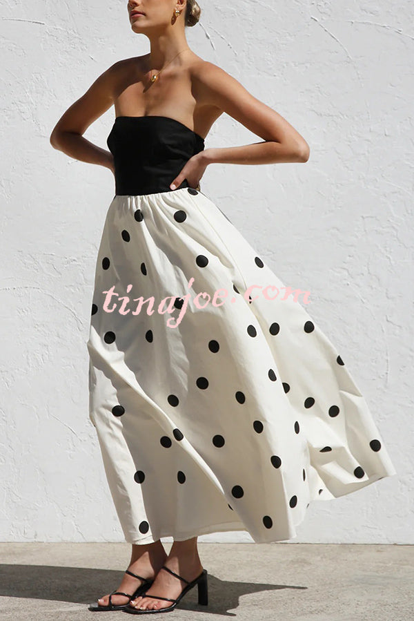 Polka Dot Print Off-shoulder Contrast Color Maxi Dress