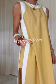 Ellie Contrast Color Sleeveless Midi Top and Elastic Waist Pocket Shorts Set