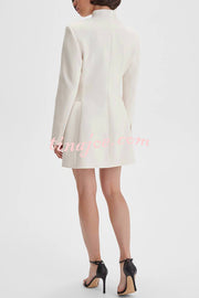 Kayleen Stand V-neck Decorative Metal Button Long Sleeve Pocket Blazer Mini Dress