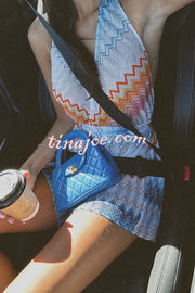 Eleanor Knit Colorful Zigzag Pattern Halter V-neck Tie-up Loose Romper