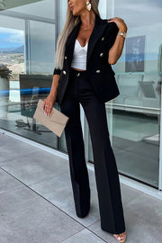 Time To Charm Lapel Button Pocket Long Sleeve Blazer Elastic Waist Pants Suit