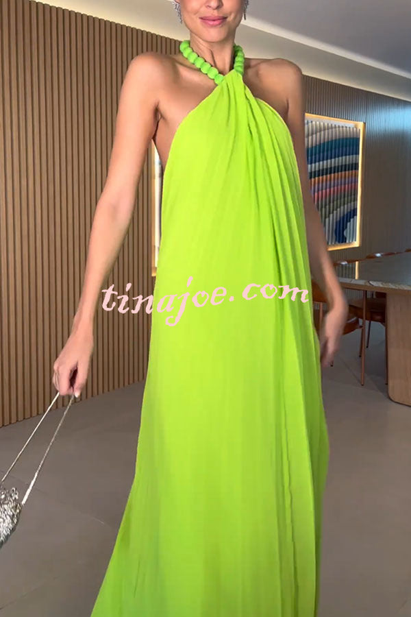 Ellise Chiffon Beads Halter Neck Backless A-line Maxi Dress