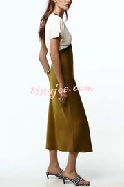Fashionable Contrast Color V-neck Lace Stitching Maxi Dress