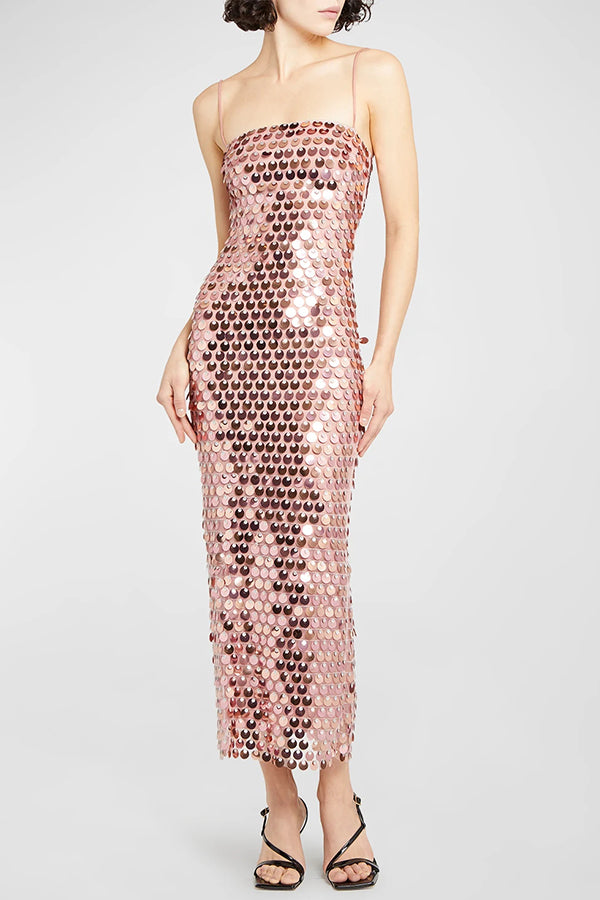 Glamour Glow Sequin Spaghetti Strap Birthday Party Midi Dress